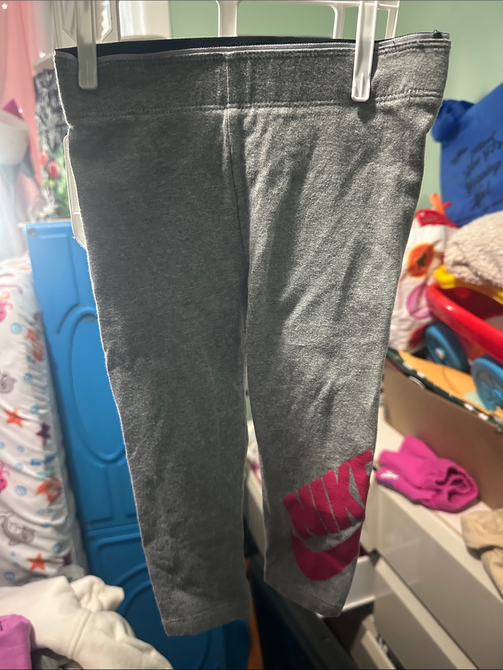 Nike Girls Gray Leggings with Pink Logo